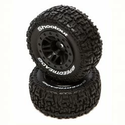 Duratrax SpeedTreads Shootout SC Front Rear Black Mounted (2): Traxxas Slash, ECX 4X4 for Tires & Wheels
