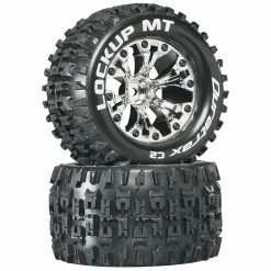 Duratrax Lockup MT 2.8" 2WD Mounted 1/2" Offset Tires, Chrome (2) for Tires & Wheels