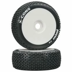 Duratrax X-Cons 1/8 C2 Mounted Buggy Tires, White (2) for Tires & Wheels