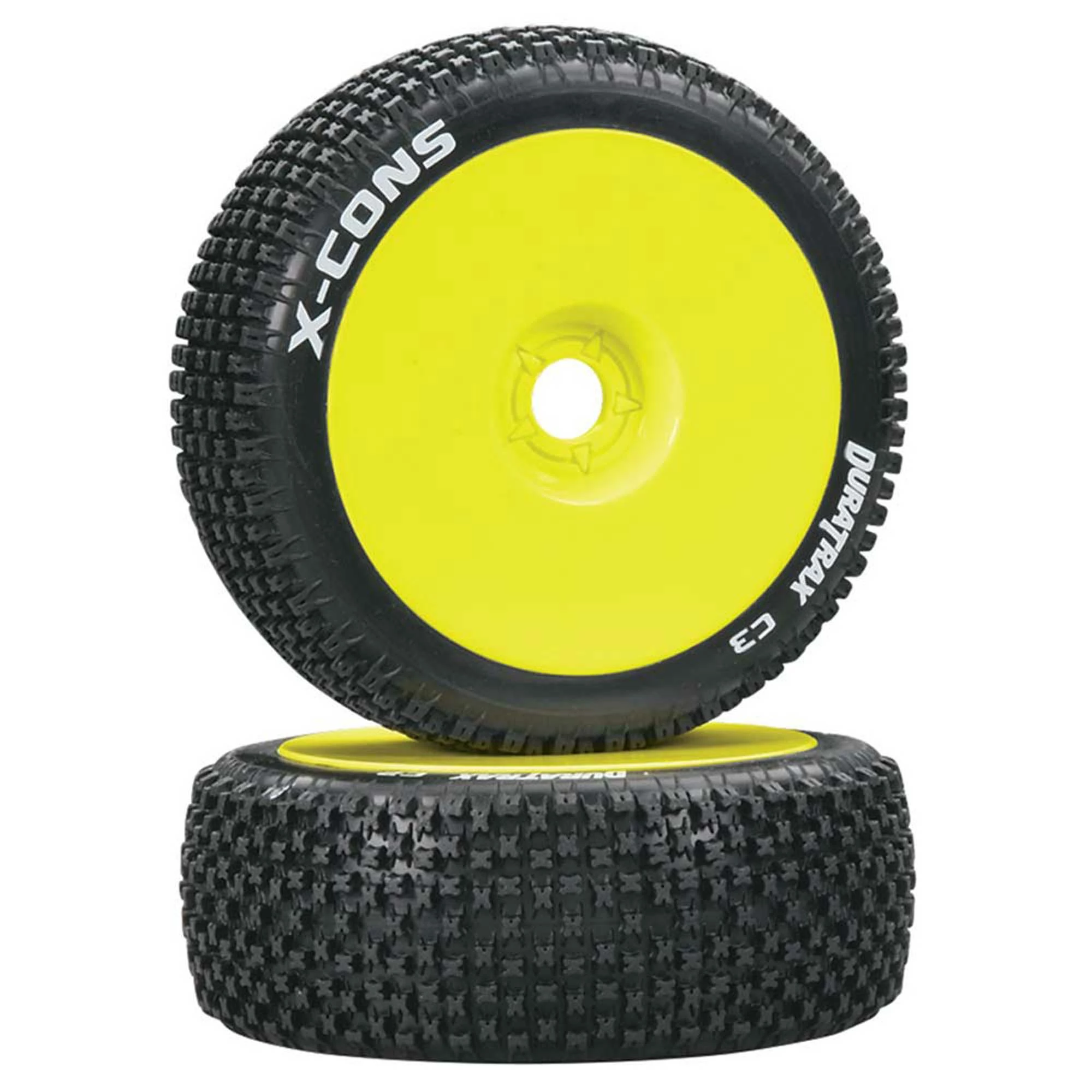 Duratrax X-Cons 1/8 C3 Mounted Buggy Tires, Yellow (2) for Tires & Wheels 3 Duratrax X-Cons 1/8 C3 Mounted Buggy Tires, Yellow (2) for Tires & Wheels