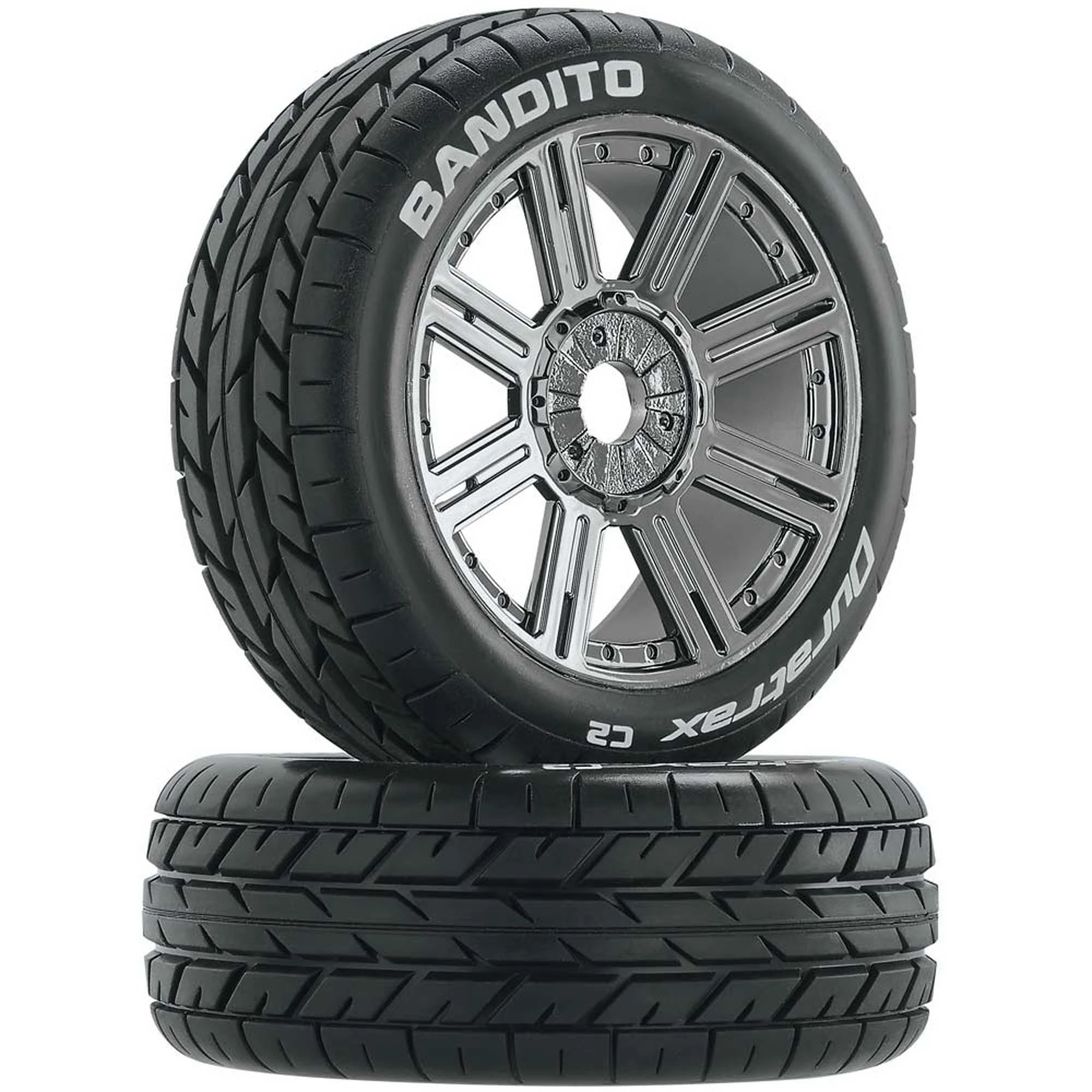 Duratrax Bandito 1/8 Buggy Tire C2 Mounted Spoke Tires, Chrome (2) for Tires & Wheels 3 Duratrax Bandito 1/8 Buggy Tire C2 Mounted Spoke Tires, Chrome (2) for Tires & Wheels