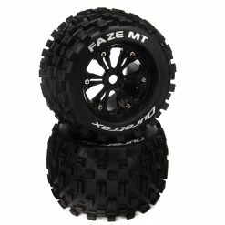 Duratrax FAZE 1/8 MT Mounted 0 Offset, 17mm Black (2) for Tires & Wheels