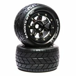 Duratrax Bandito MT Belt 2.8" Mounted Front/Rear Tires, .5 Offset 17mm, Black Chrome (2) for Tires & Wheels