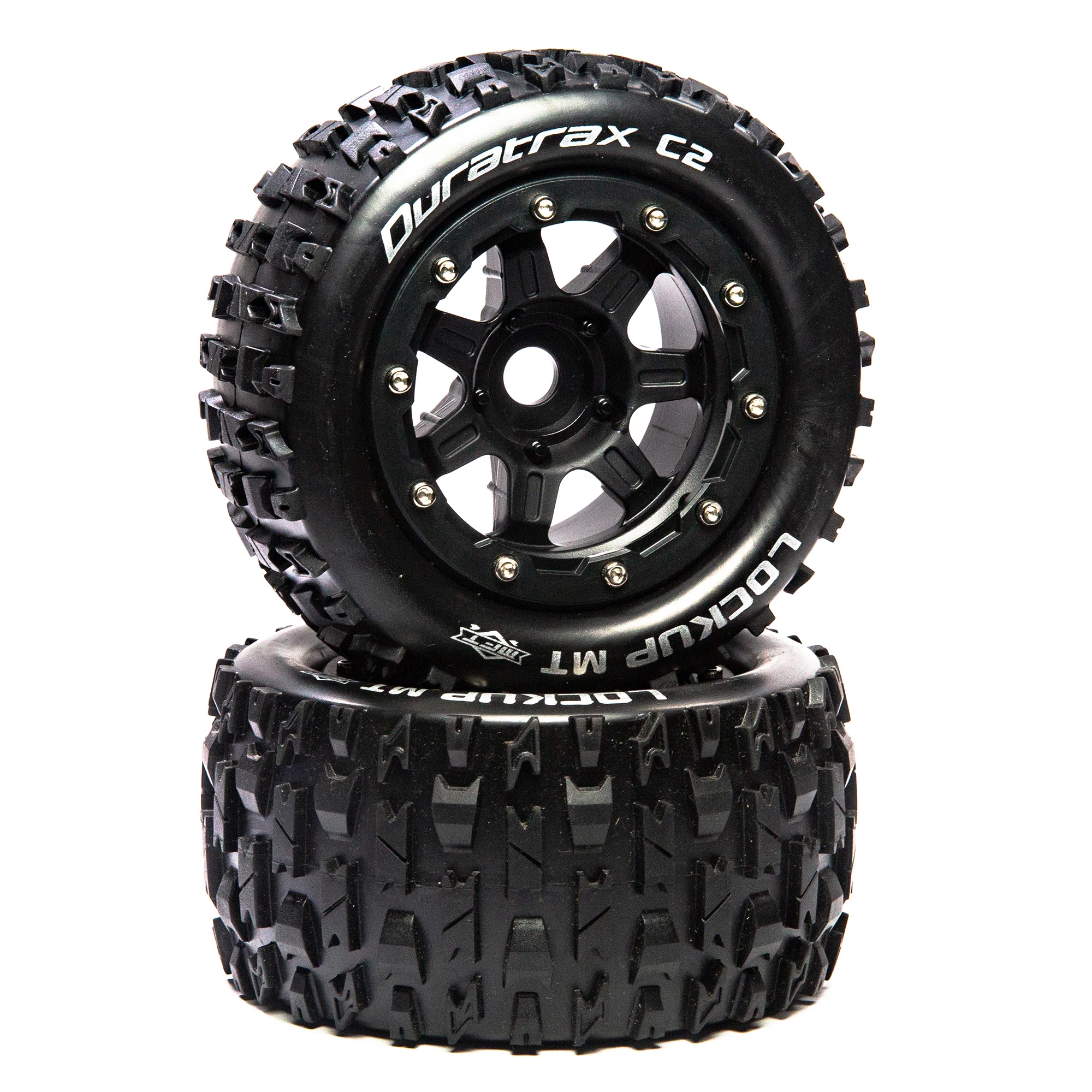 Duratrax Lockup MT Belt 2.8" Mounted Front/Rear Tires, .5 Offset 17mm, Black (2) for Tires & Wheels 3 Duratrax Lockup MT Belt 2.8" Mounted Front/Rear Tires, .5 Offset 17mm, Black (2) for Tires & Wheels