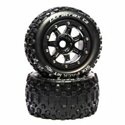 Duratrax SixPack MT Belt 2.8" Mounted Front/Rear Tires .5 Offset 17mm, Black Chrome (2) for Tires & Wheels