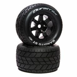 Duratrax Bandito ST Belt 3.8" Mounted Front/Rear Tires .5 Offset 17mm, Black (2) for Tires & Wheels