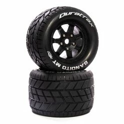 Duratrax Bandito MT Belt 3.8" Mounted Front/Rear Tires 0 Offset 17mm, Black (2) for Tires & Wheels