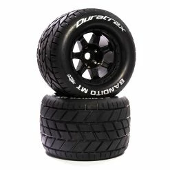 Duratrax Bandito MT Belt 3.8" Mounted Front/Rear Tires .5 Offset 17mm, Black (2) for Tires & Wheels
