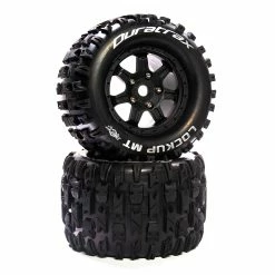 Duratrax Lockup MT Belt 3.8" Mounted Front/Rear Tires 0 Offset 17mm, Black (2) for Tires & Wheels