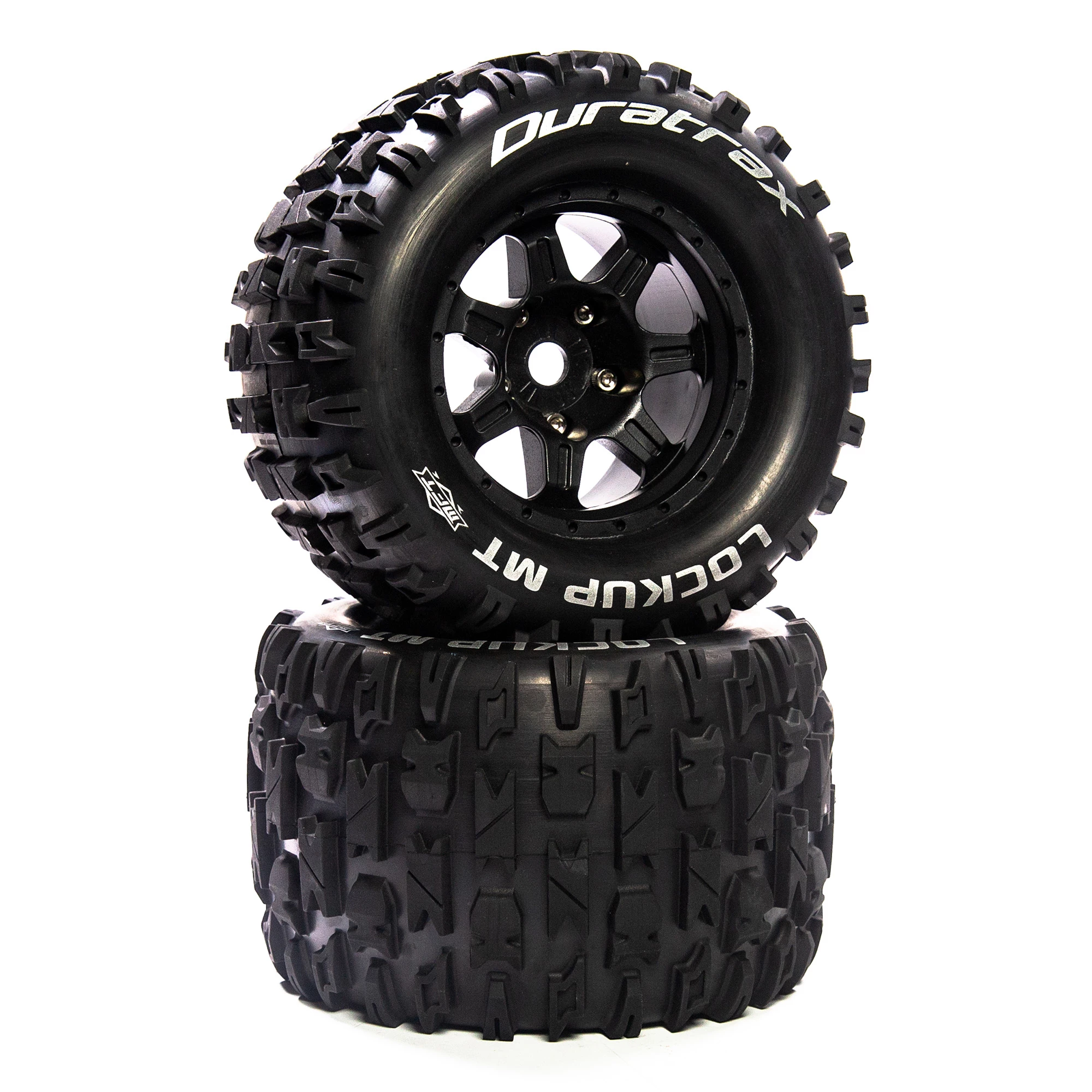 Duratrax Lockup MT Belt 3.8" Mounted Front/Rear Tires .5 Offset 17mm, Black (2) for Tires & Wheels 3 Duratrax Lockup MT Belt 3.8" Mounted Front/Rear Tires .5 Offset 17mm, Black (2) for Tires & Wheels