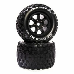 Duratrax Six Pack MT Belt 3.8" Mounted Front/Rear Tires 0 Offset 17mm, Black (2) for Tires & Wheels